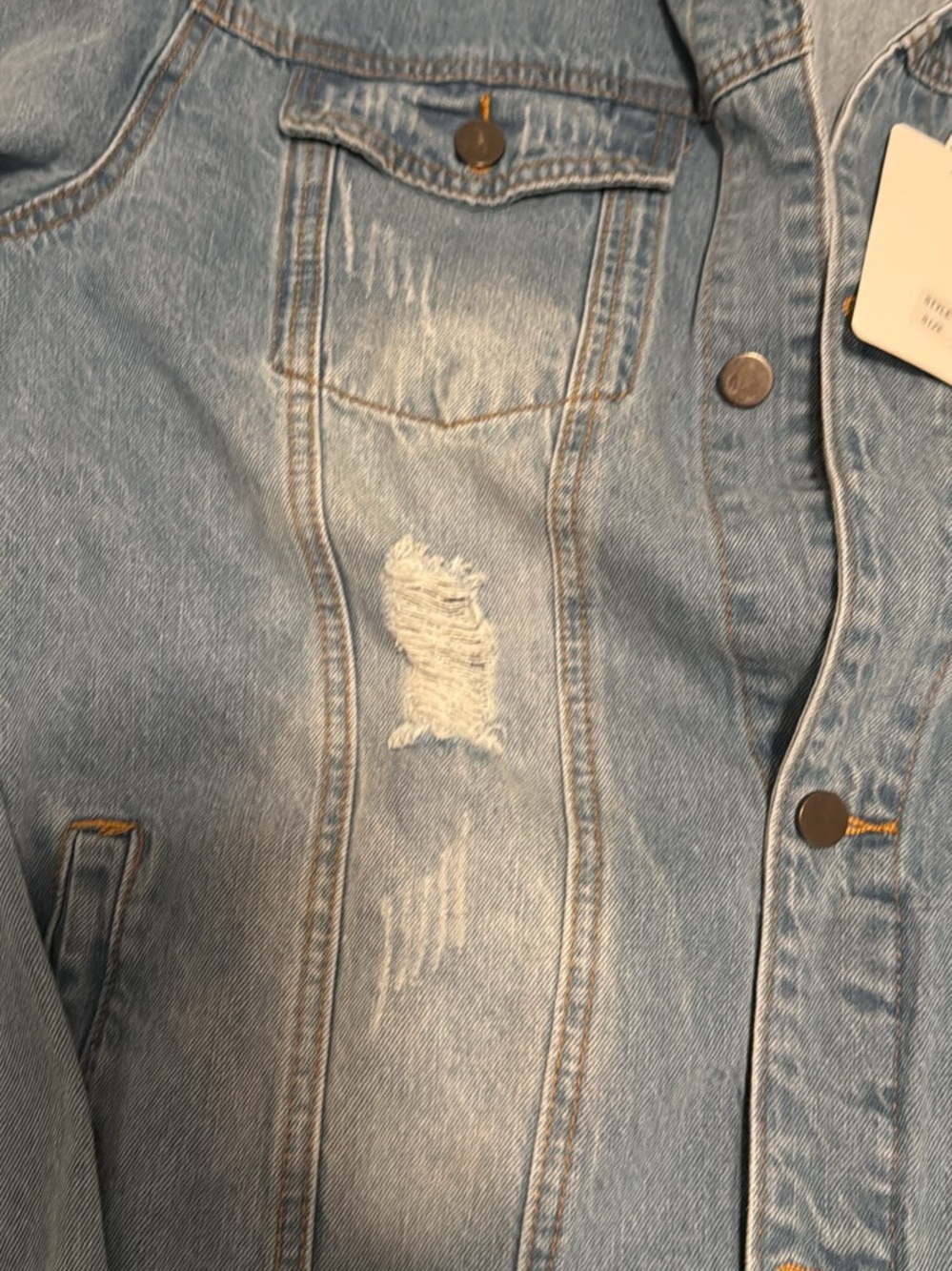 Light Wash Distressed Denim Jacket - Picture 3 of 9